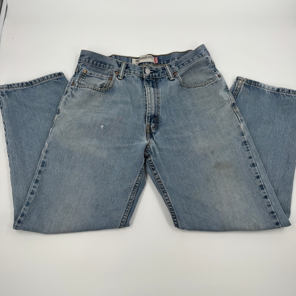 Levis 550 Relaxed Fit Mens Light Wash Blue Denim Jeans 33x30 Bleach Splatter